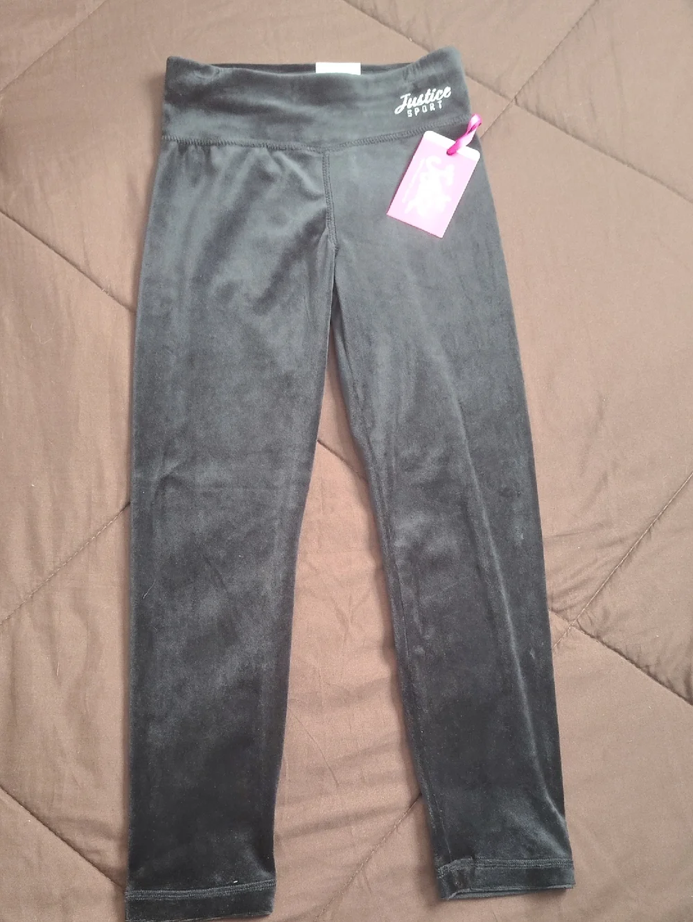Justice Black Velvet Leggings with Logo